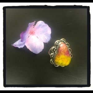 New🍒🍒Mixed Colors Agate Sterling Silver Ring
